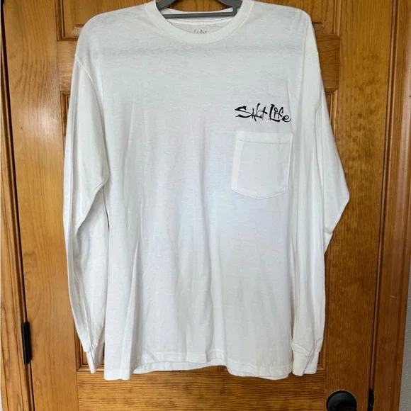 Salt Life White Long Sleeve Tee with Pocket - Picture 1 of 6